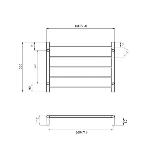 Radiant Polished Chrome 600 x 500mm Round NON-HEATED Towel Rail