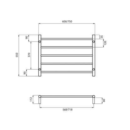 Radiant Brushed Satin 750 X 550mm Round NON-HEATED Towel Rail