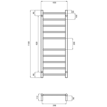 Radiant Polished Chrome 430 x 1100mm Round NON-HEATED Towel Rail
