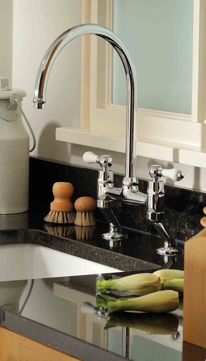 Ludlow Bridge Mixer Tap with Metal Handle - Chrome