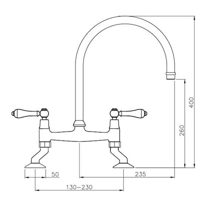 Ludlow Bridge Mixer Tap with Metal Handle - Chrome