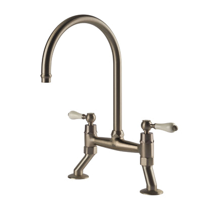 Ludlow Bridge Mixer Tap with Metal Handle - Brushed Nickel