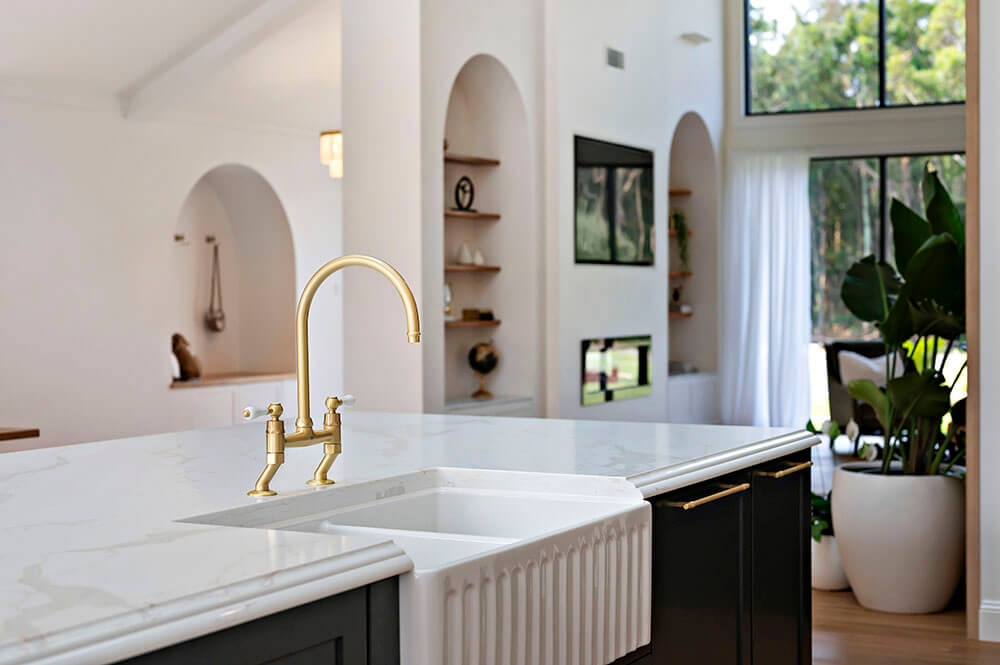Ludlow Bridge Mixer Tap with Metal Handle - Brushed Brass