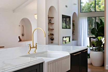 Ludlow Bridge Mixer Tap with Metal Handle - Brushed Brass