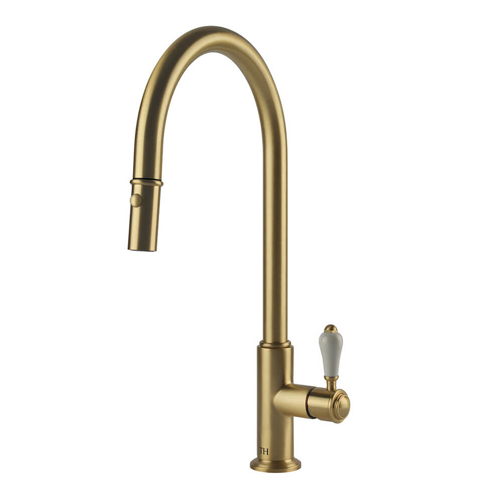 Ludlow Pull Out Sink Mixer with Metal Handle - Brushed Brass