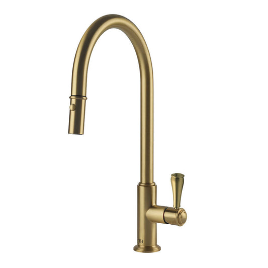 Ludlow Pull Out Sink Mixer with Metal Handle - Brushed Brass