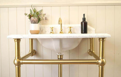 Mayer Brushed Brass Basin Stand With 75x55 Marble Top - 1TH