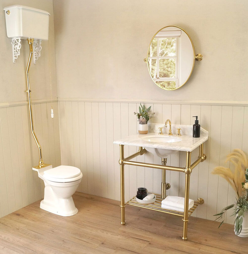 Mayer Brushed Brass Basin Stand With 75x55 Marble Top - 3TH