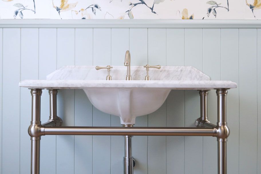 Mayer Brushed Nickel Basin Stand With 90x55 Marble Top - 1TH