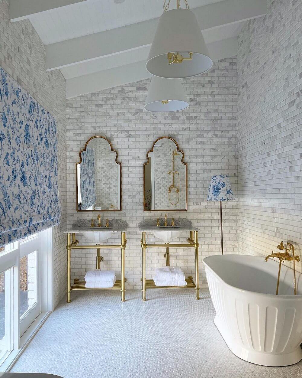 Mayer Brushed Brass Basin Stand With 75x55 Marble Top - 1TH