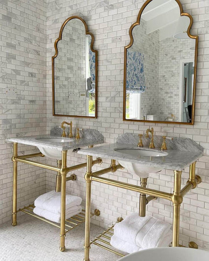 Mayer Brushed Brass Basin Stand With 75x55 Marble Top - 1TH