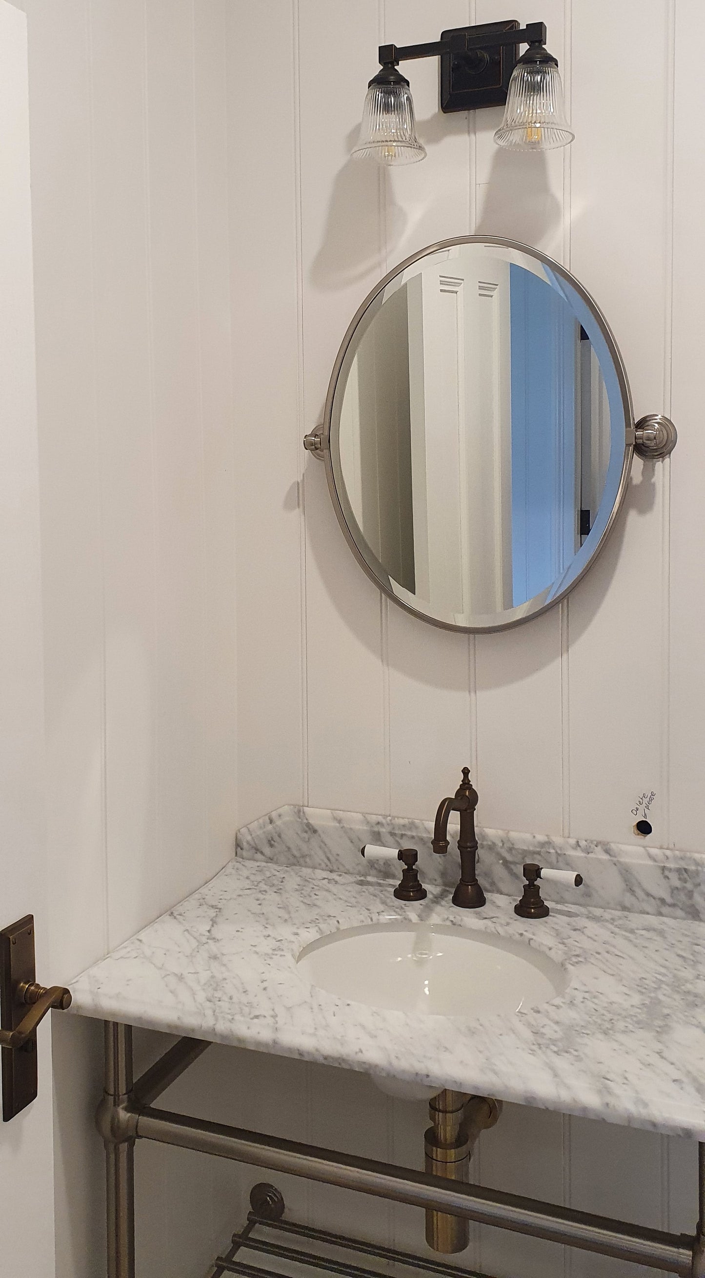 Mayer Brushed Nickel Basin Stand With 75x55 Marble Top - 1TH