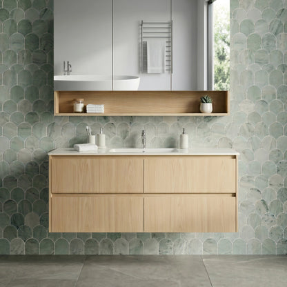 1200mm Gladstone Wall Hung Plywood Single Bowl Cabinet - Sandy Oak Woodmatt - Cabinet Only