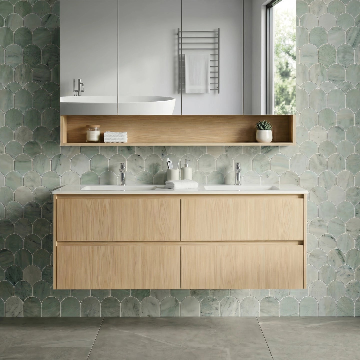 1500mm Gladstone Wall Hung Plywood Cabinet - Sandy Oak Woodmatt - Cabinet Only