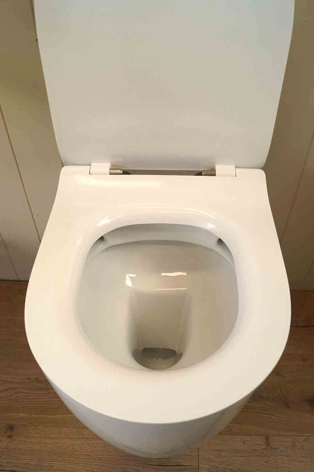 Narva Rimless Floor Pan with Thick seat, Inwall Cistern & Brushed Stainless Steel Button