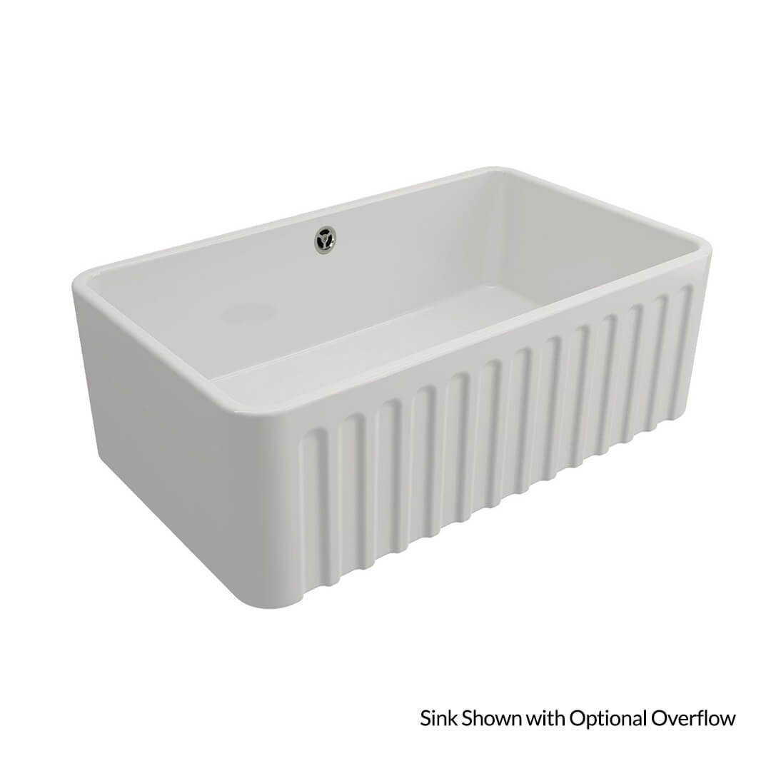 KIT - Novi 75x46 Fireclay Butler Sink â€“ Gloss White With Overflow Incl. Waste