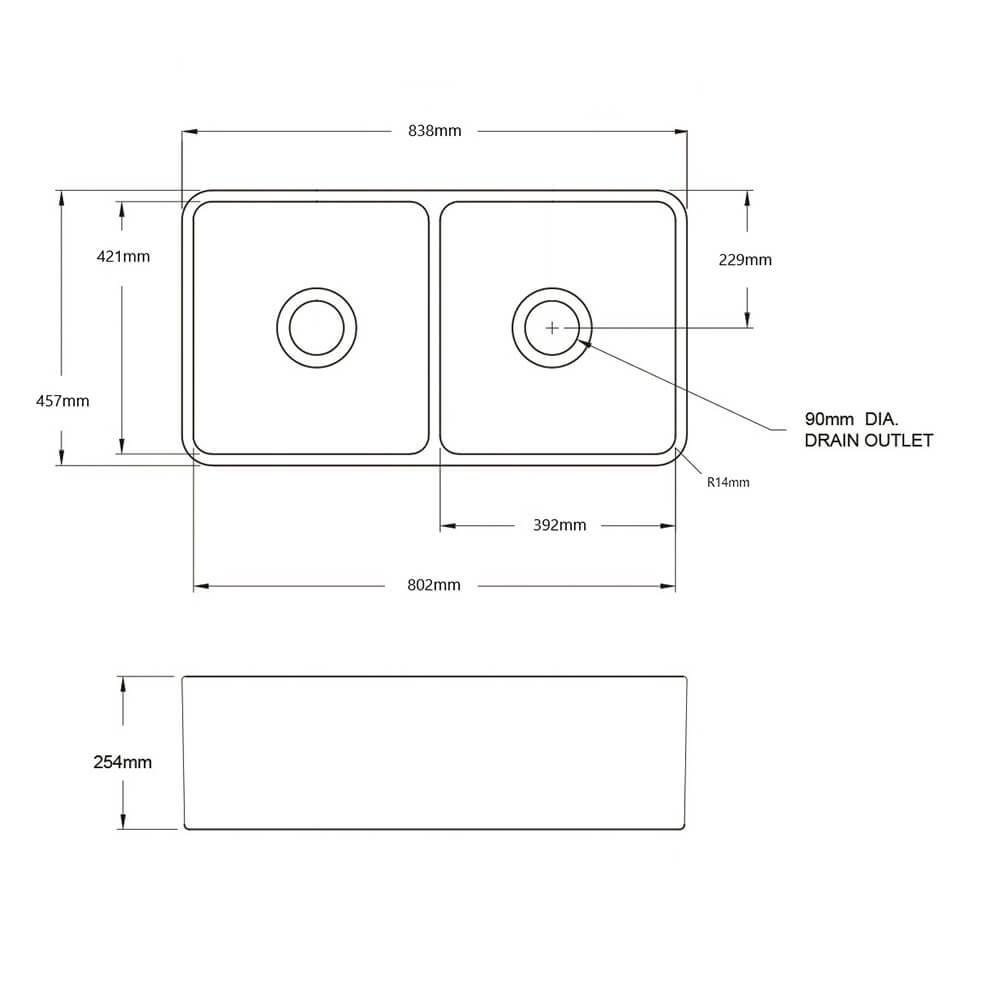 Novi 84x46 Double Bowl Fireclay Butler Sink