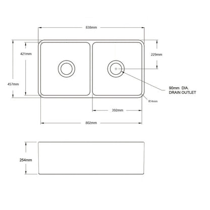 Novi 84x46 Double Bowl Fireclay Butler Sink