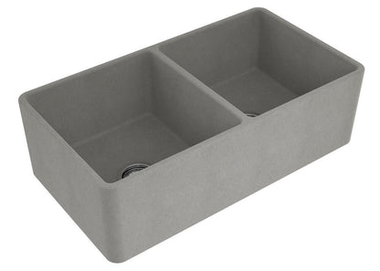 Novi 85x46 Double Bowl Fireclay Butler Sink - Concrete Look