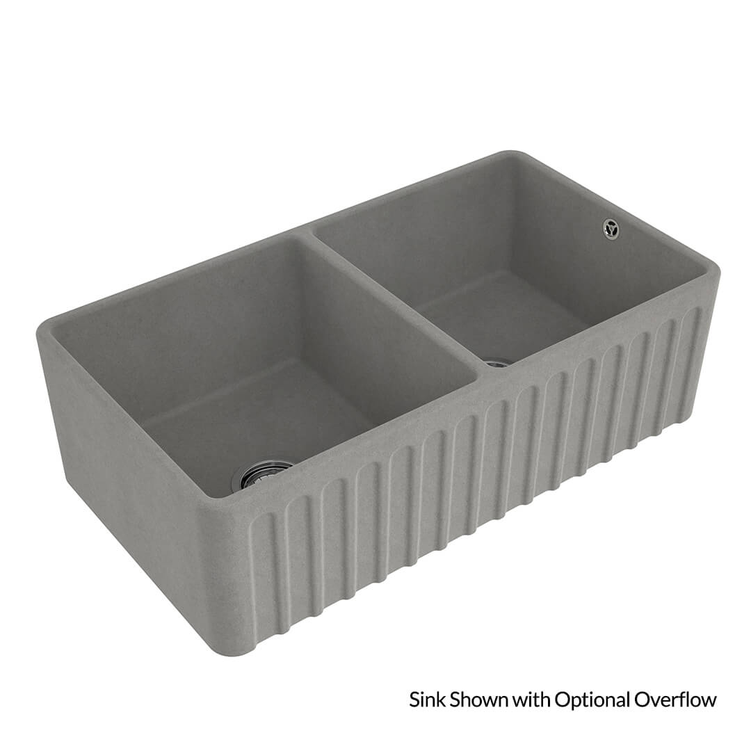 Novi 85x46 Double Bowl Fireclay Butler Sink - Concrete Look