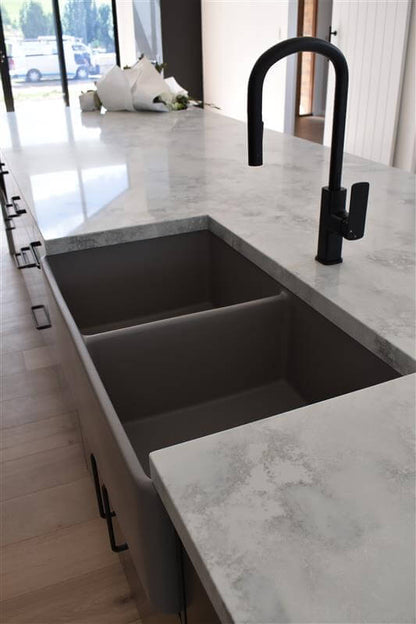 Novi 85x46 Double Bowl Fireclay Butler Sink - Concrete Look