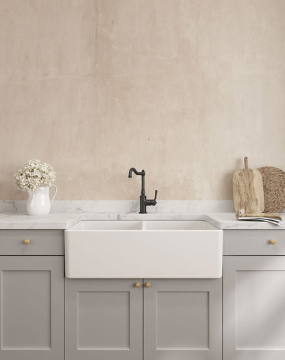 Novi 85x46 Double Bowl Fireclay Butler Sink - Matte White