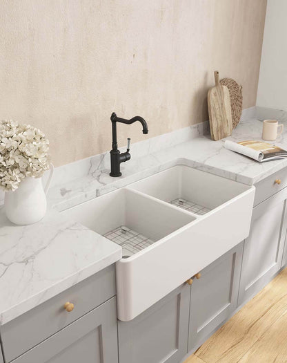 KIT - Novi 85x46 Fireclay Butler Sink â€“ Matte White With Overflow Incl. Waste