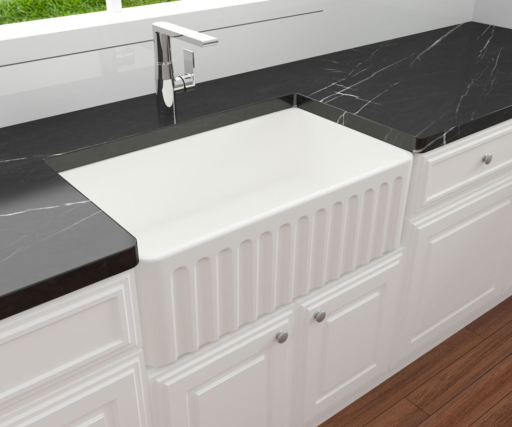 KIT - Novi 75x46 Fireclay Butler Sink â€“ Matte White With Overflow Incl. Waste