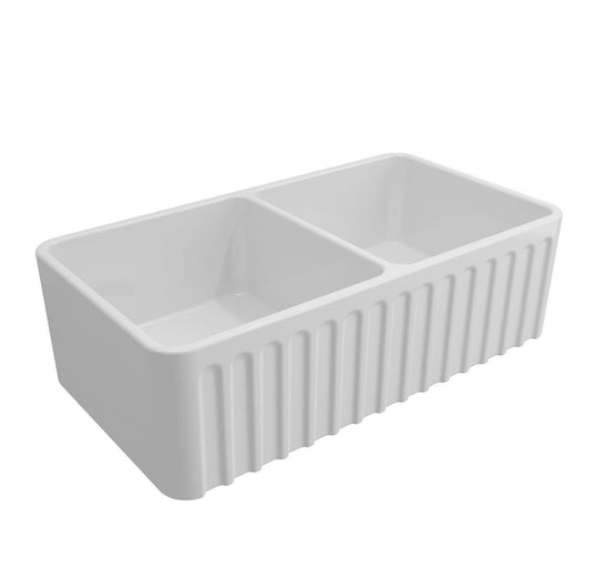 KIT - Novi 85x46 Fireclay Butler Sink â€“ Gloss White With Overflow Incl. Waste