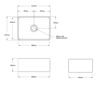 KIT - Novi 60x46 Fireclay Butler Sink â€“ Matte Black With Overflow Incl. Waste