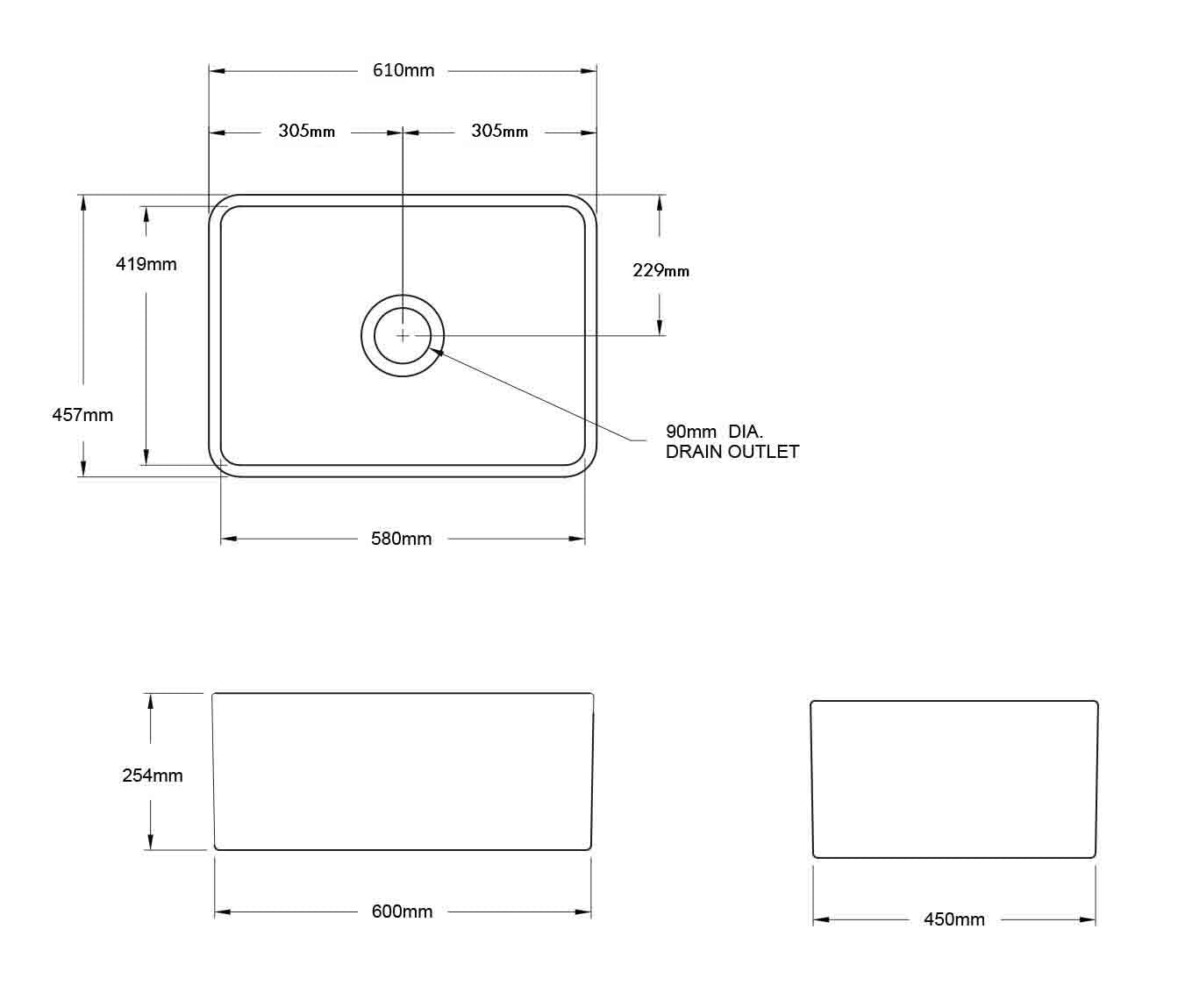 KIT - Novi 60x46 Fireclay Butler Sink â€“ Concrete Look With Overflow Incl. Waste