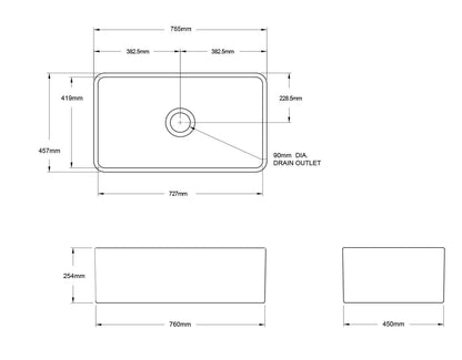 Novi 75x46 Fireclay Butler Sink - Concrete Look