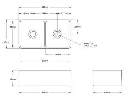KIT - Novi 85x46 Fireclay Butler Sink â€“ Matte White With Overflow Incl. Waste