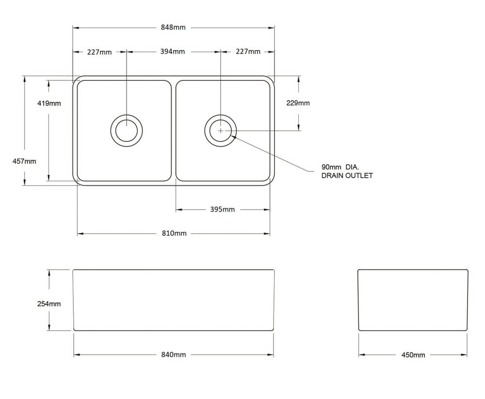 Novi 85x46 Double Bowl Fireclay Butler Sink - Concrete Look