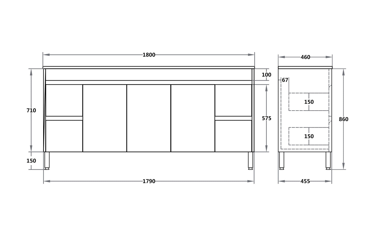 1800mm Polar Floor Vanity PVC - Cabinet Only - Double Bowl - Gloss White