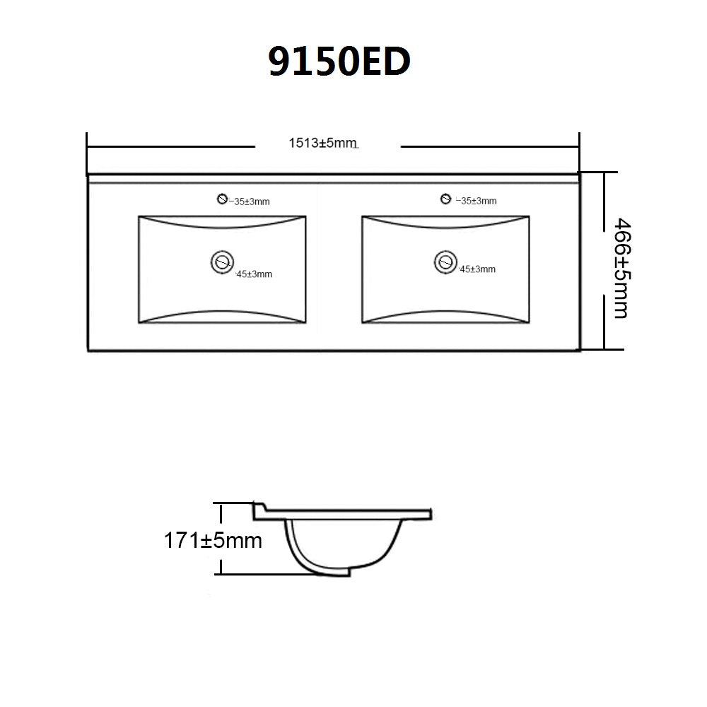 1500mm Vito Ceramic Top Double Bowl - Gloss White
