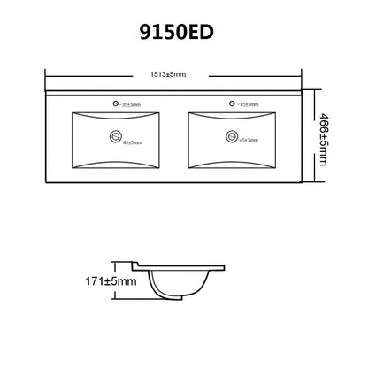 1500mm Vito Ceramic Top Double Bowl - Gloss White