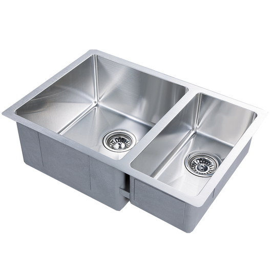660mm Stainless Steel Kitchen Sink - Double Bowl - Brushed Nickel