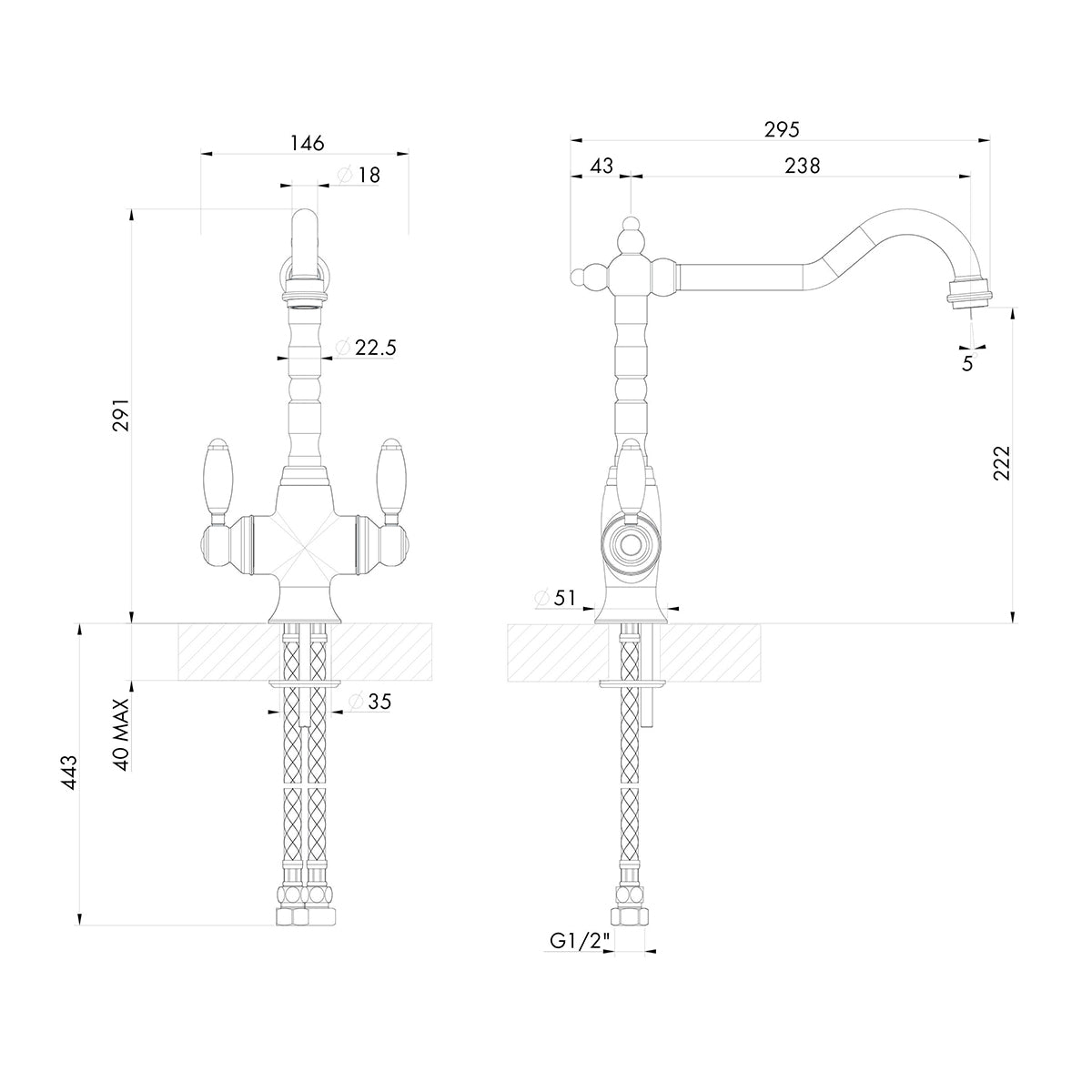 Providence Double Sink Mixer - Brushed Nickel
