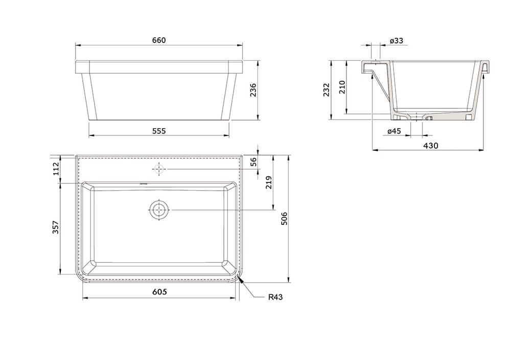 Ravine 66x51 Fireclay Sink
