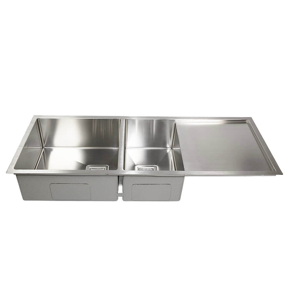 Vanté Double Bowl Kitchen Sink with Drainer - R10 Corner - SS 304 Stainless Steel - 1200mm - Brushed Finish