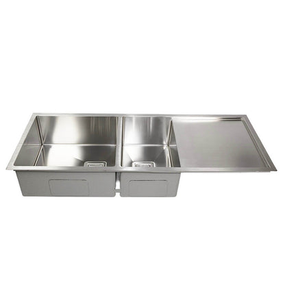 Vanté Double Bowl Kitchen Sink with Drainer - R10 Corner - SS 304 Stainless Steel - 1200mm - Brushed Finish