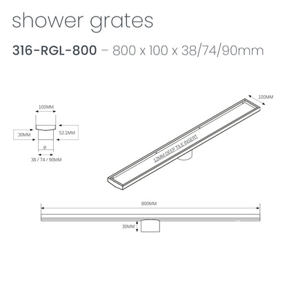 Radiant Tile Insert Linear Shower Grate - 900 mm length + 38mm outlet - Brushed Bronze
