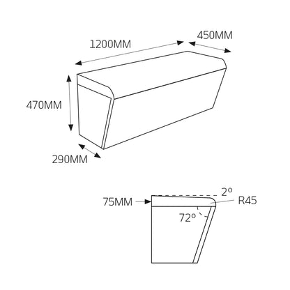 Radiant Pack of 1 - Thermasheet curved shower seat 1200 x 450 x 470 mm