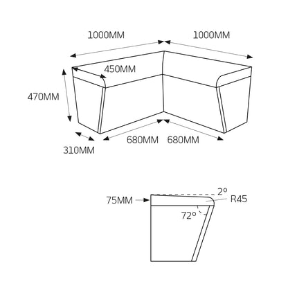 Radiant Pack of 1 - Thermasheet corner shower seat 1000 x 450 x 470 mm