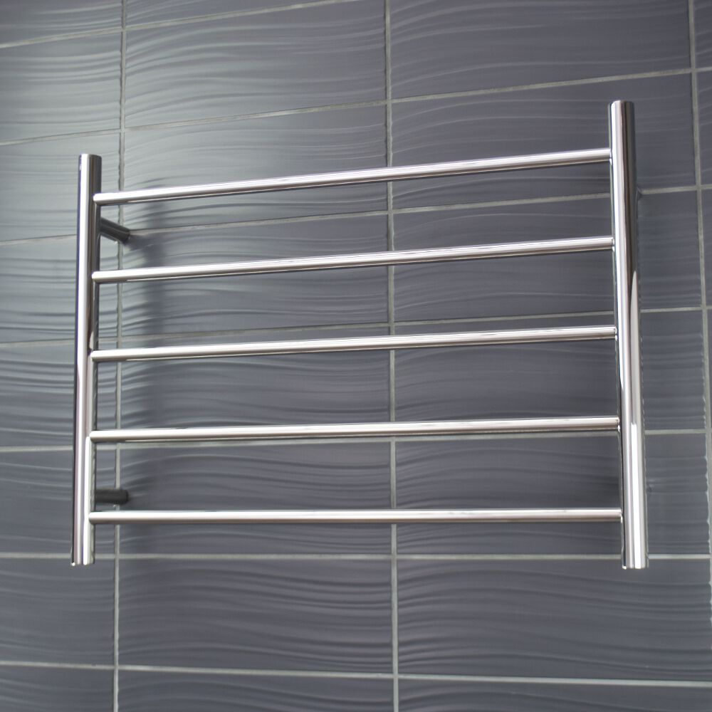 Radiant Low Voltage Polished 750 x 550mm Round HEATED Towel Rail RIGHT