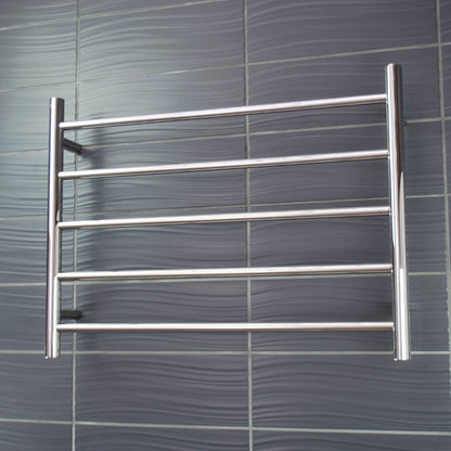 Radiant Low Voltage Polished 750 x 550mm Round HEATED Towel Rail LEFT
