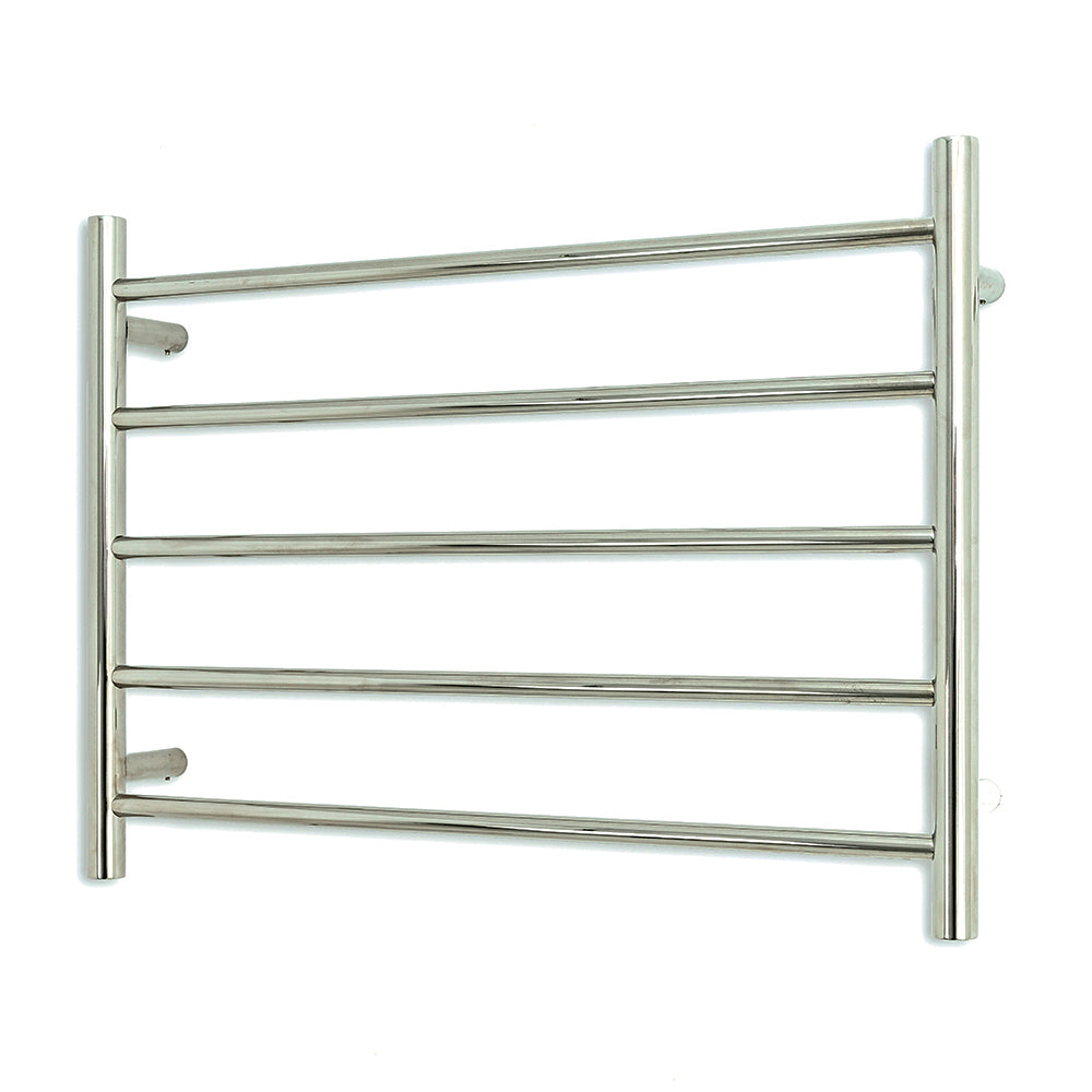 Radiant Low Voltage Polished 750 x 550mm Round HEATED Towel Rail LEFT