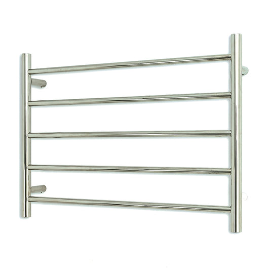 Radiant Low Voltage Polished 750 x 550mm Round HEATED Towel Rail LEFT