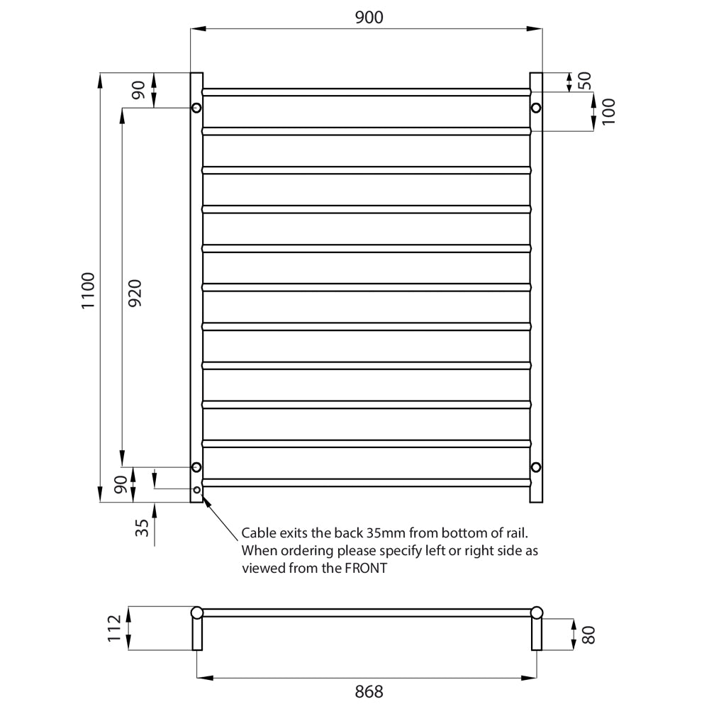 Radiant Polished Chrome 900 x 1100mm Round HEATED Towel Rail LEFT